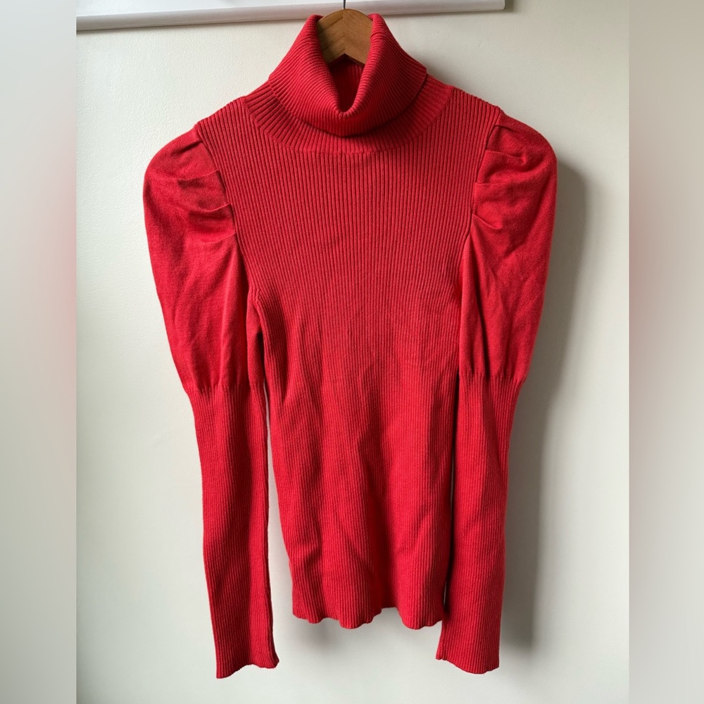 ANTHROPOLOGIE Cecilia Puff‎ Sleeved Turtleneck Sweater top Ribbed Fitted Girly S